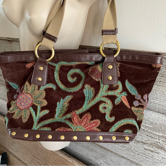 Tommy Hilfiger Tapestry Floral Embroidered Purse Leather Boho Shoulder Bag - Picture 2 of 9